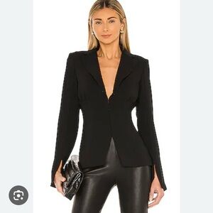 Amanda Uprichard Dovima Black Blazer Slit Sleeves Hook & Eye Closure, M